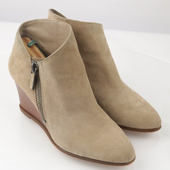 1.STATE Womens Kaleb Boot Size 9 Tan Taupe Suede Wedge Heel Zip Up Bootie - Picture 2 of 13